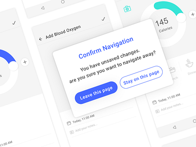 Confirm navigation popup app are you sure confirm health app leave message navigation popup stay ui ux xd