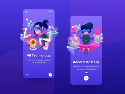 VR Mobile Apps - Onboarding Animation after effect animation app ar design design ui illustration mobile mobile ui onboarding purple ui ui design virtual reality vr