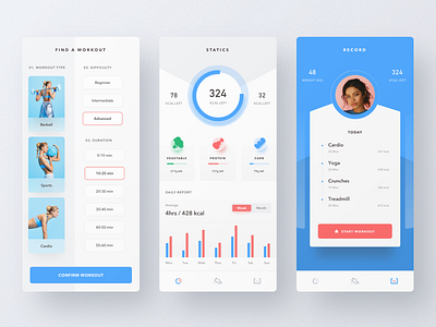 Fitness App app calories clean design fitness gym healthy kcal minimal mobile app ui ui ux