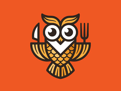 Feast Owl 📌 Logo for Sale bird cafe catering chef cooking delivery dinner dishes fast food feast food fork kitchen knife logo logoforsale owl plate restaurant spoon