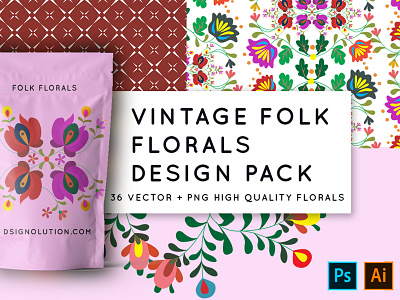 Vintage-Floral-Folk-Pattern-Pack brand identity branding creative design design digital illustration flat illustration floral art floral design floral pattern folk art graphicdesign illustration modern pattern art surface design surface pattern surface pattern design vintage design vintage logo