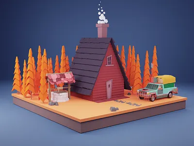 Lowpoly Autumn Cabin 3d blender environment low poly minimalist modeling