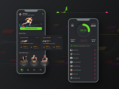 YoYo Test / Beep Test App concept app athletes black dark theme design fitness interface ios neumorphic design test ui ux xd