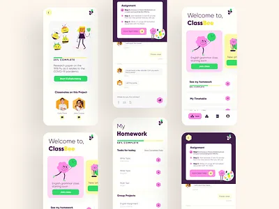 Education app for kids 📚⁠ app bee class color colors design education education app geometric homework illustration kids message messenger mobile school school app task timetable ui