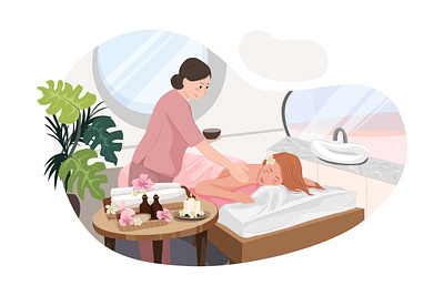 Massage Service Illustration concept adult beautiful beauty body cosmetic face hair illustration makeup man massage nail relax resort salon service skin stylist