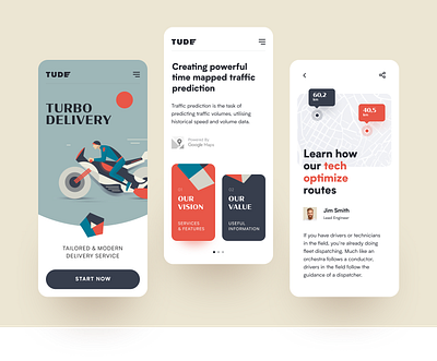 Tude Mobile application delivery design digital service express delivery fast interface rapid speed startup tracking transfer ui ux vintage