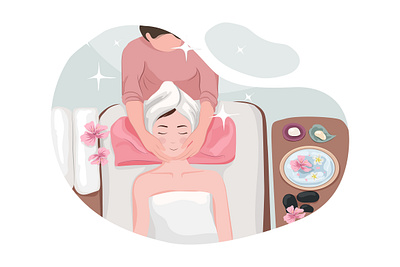 Massage Service Illustration concept adult beautiful beauty body concept cosmetic face hair illustration makeup man massage nail relax resort salon service skin stylist