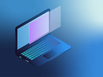 Isometric Laptop Illustration blue digital art digital illustration experiment futuristic illustration illustrator isometric isometric art isometric design isometric illustration pink pink and blue tech tech design vector