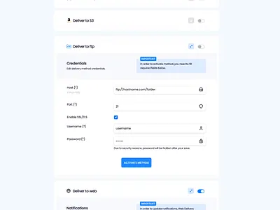 Delivery Methods admin aspera delivery delivery method ftp s3 ui uiux website