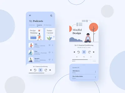 Podcasts App Design adobexd app design blue theme createwithadobexd light mode madewithadobexd minimalism mobile design mobiledesign podcast app podcasts uidesign uxdesign