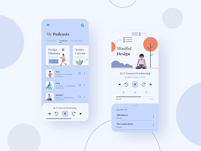 Podcasts App Design adobexd app design blue theme createwithadobexd light mode madewithadobexd minimalism mobile design mobiledesign podcast app podcasts uidesign uxdesign