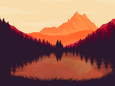 mountain artwork cloud design design art hill illustration art illustrator lake moonshine mountain night orange sky tree ui uiux