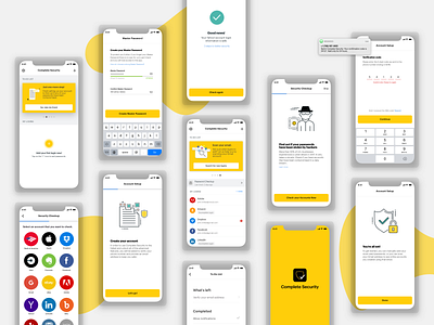 Sprint — Complete Security App IV complete security data breach ios app design master password minimalism mobile app mobile ui password manager passwords security checkup sprint ui ux vault verification code