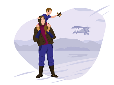 aviator aircraft airplane aviator family flat illustration vector