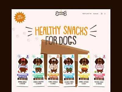 Denzel's animation ball beige blue bouncing box brown dark denzels dog food gif hanging hero orange packs shopify snack tail treats