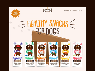 Denzel's animation ball beige blue bouncing box brown dark denzels dog food gif hanging hero orange packs shopify snack tail treats