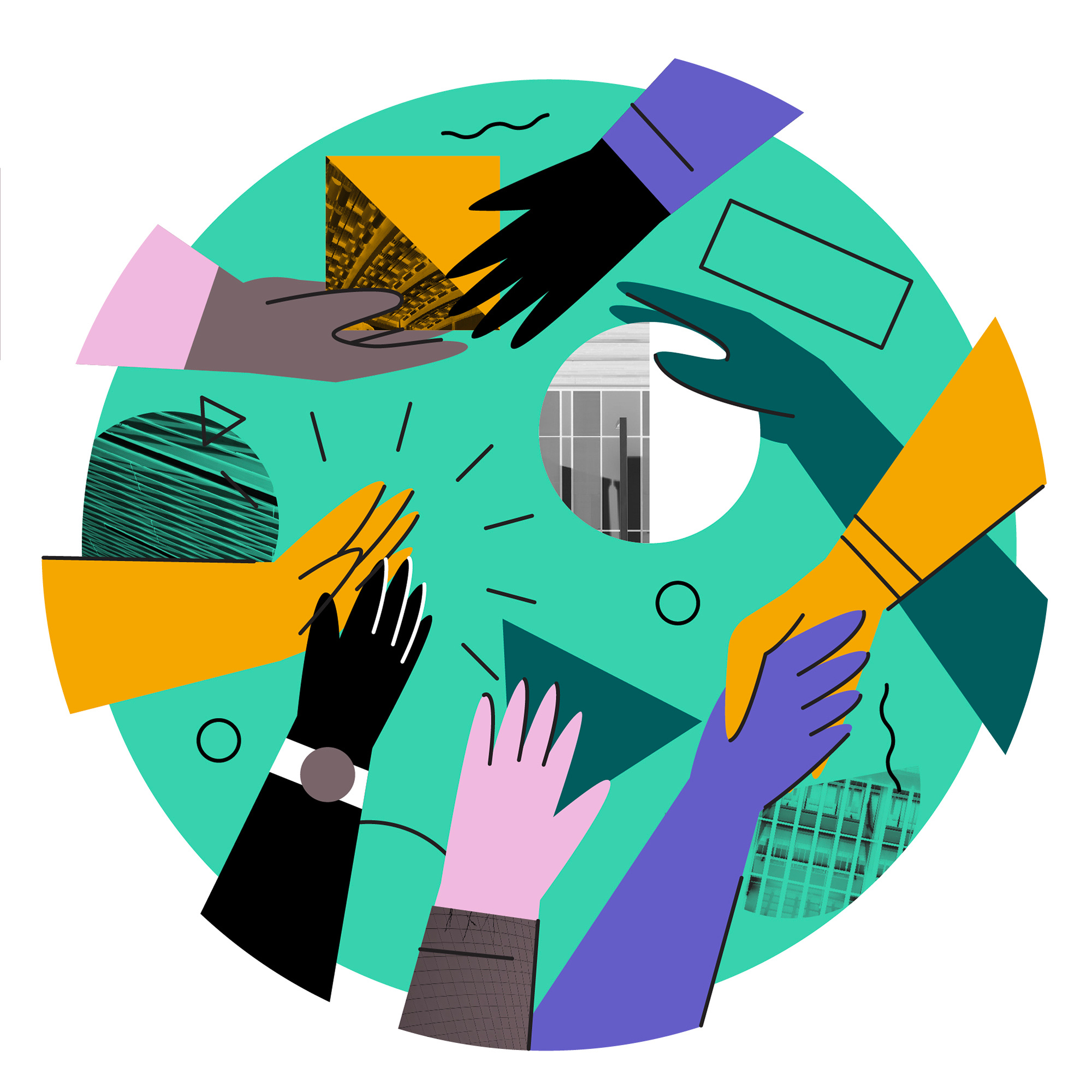Collaboration Illustration abstract branding circles editorial flat geometric geometry hands icons illustration minimal modern monoline pattern shapes square texture triangle ui vector