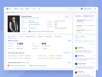 Freelance platform — freelancer profile page adaptive aplication clean comment description documents freelancer history interaction interface layout page platform product design profile rate status tabs ui ux