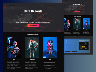 Artist Management Company - Landing Page Design artist artist management company branding branding and identity company design landing page management music artist music artist website music website musician personal ui ui design web web design website