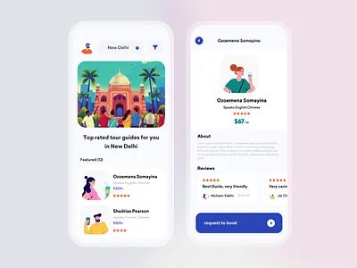 Tour Guide Booking concept- Mobile Screens app booking booking app design ecommerce ios listing mobile product design profile reservation tour tourism tourist destination travel travel app traveller travelling trip