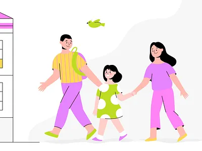 Child back to school with parents back character color colorful cute design girl illustration kid kids parents school social texture to vector web woman