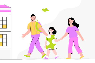 Child back to school with parents back character color colorful cute design girl illustration kid kids parents school social texture to vector web woman