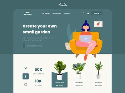 Eco garden - Plant shop 🌱 2020 trend app concept app ui design colorful design e commerce ecommerce shop home screen illustration illustrations interior ios app design plant illustration plants typography ui ux web webdesign website