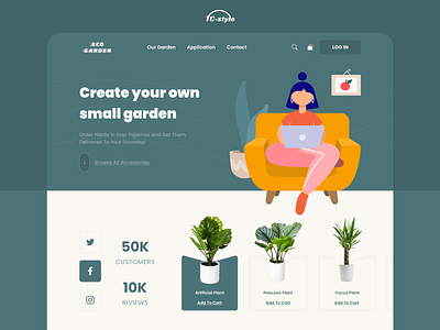 Eco garden - Plant shop 🌱 2020 trend app concept app ui design colorful design e commerce ecommerce shop home screen illustration illustrations interior ios app design plant illustration plants typography ui ux web webdesign website