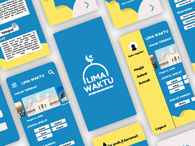 Muslim Application UI app design blue branding color creative design icon illustration logo minimal mobile mobile app mobile ui modern muslim typography ui ui design ux vector