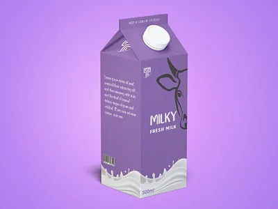 Milk Tetrapack 500ml adobe illustrator barcode cow design logo milk milk splash milka milky package packaging design purple splash tetrapack tetrapack design white