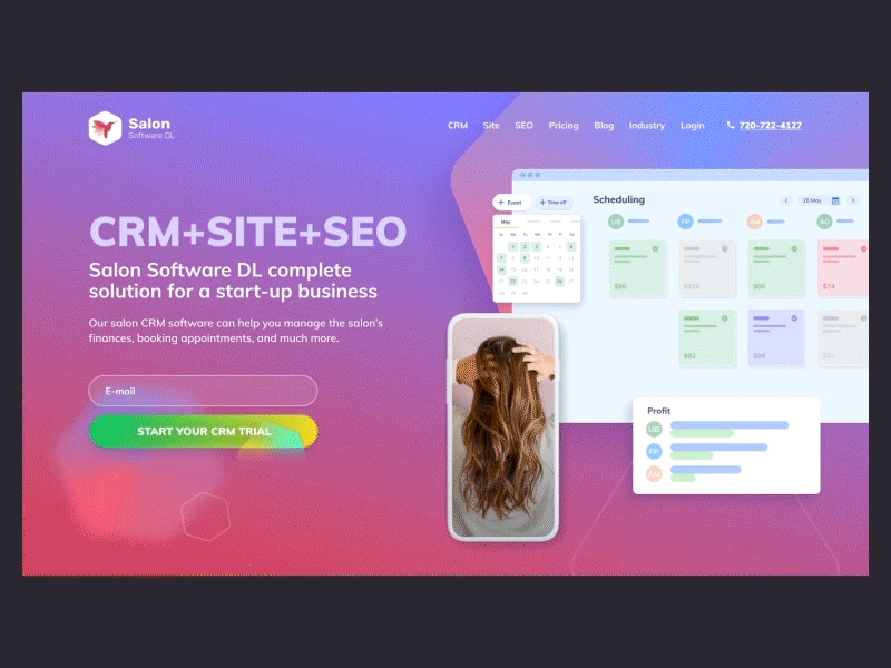 Salon Software web header animation animation appointment beauty booking calendar clean crm demo design header landing salon software ui web website