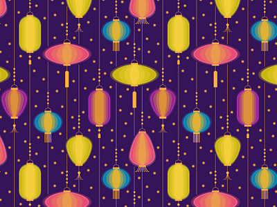 Glowing lanterns in the sky pattern colorful design festival flat design glow illustration lanterns night night sky pattern romantic seamless summer