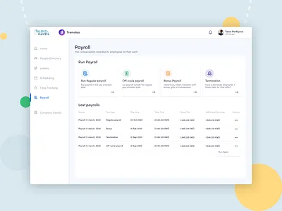 Payroll | HR Management System bonus design employees experience hr hrms human resources information leaves management system off cycle payroll salary time tracking ui ux