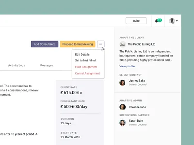 More options dropdown • Simmons & Simmons Adaptive interaction design product design visual design