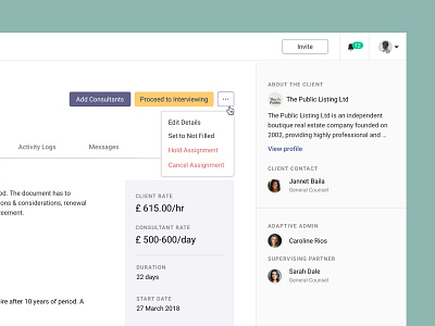 More options dropdown • Simmons & Simmons Adaptive interaction design product design visual design