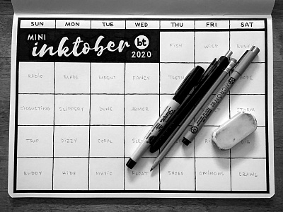 (mini) Inktober 2020 2020 calendar illustration ink inktober inktober2020