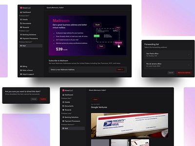 Firstbase.io - Mailroom app design gradient graphic design product purple ui