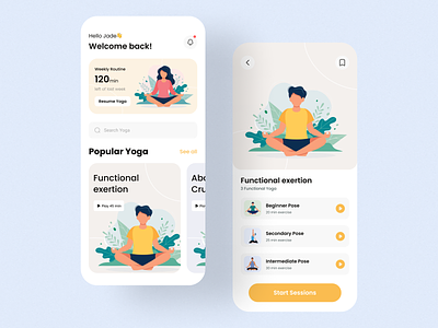 Yoga App app app design app ui app ui design design illustration uihut visual visual design yoga yoga app