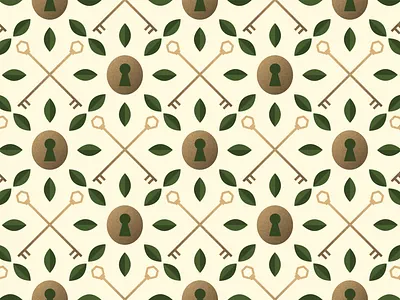 Lock and Key Pattern adobe illustrator brand design brand identity branding gold grain texture hexagon illustration key keyhole leaves logo logo design pattern petals wallpaper