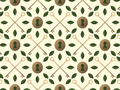 Lock and Key Pattern adobe illustrator brand design brand identity branding gold grain texture hexagon illustration key keyhole leaves logo logo design pattern petals wallpaper