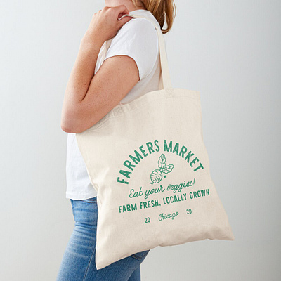 Farmers Market Tote design eco friendly farmers market fresh green local logo typography vector