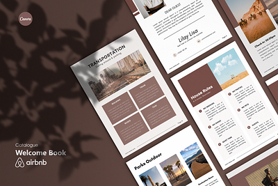 Airbnb Welcome Book airbnb airbnb flyer airbnb welcome book canva catalog ebook template home page hotel booking property rental real estate rental templates templates travel landing welcome