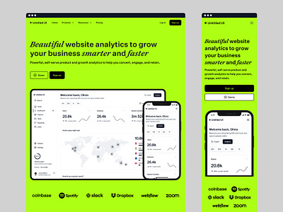 Data analytics landing page — Untitled UI b2b bright brutalist data analytics figma fluro header landing page marketing site minimal minimalism neon saas simple user interface webflow website design