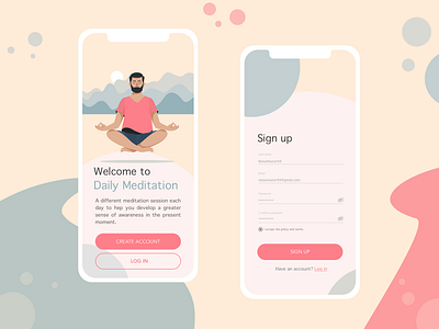 Sign-up page colors dailyui design app design art meditation meditation app sign in sign up ui ux uxui
