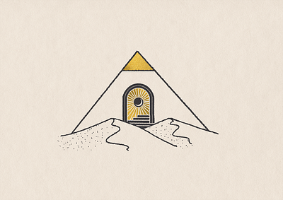 Gateway Portal astrology desert dune foil gold gold foil hand drawn ink minimal moon mystical paper pen portal poster print pyramid sand sun