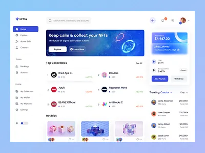 NFT Marketplace Dashboard dashboard design nft nft dashboard nft marketplace nft product design product product design uiux design