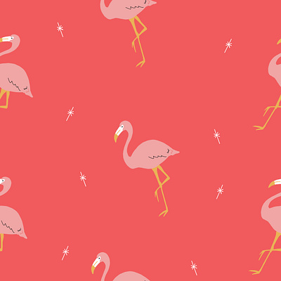 Retro Flamingo Pattern ai cute flamingo funky illustration pattern patterns pink red repeat repeater retro seamless stars tropical vector white