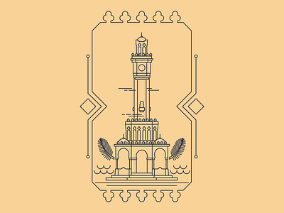 Izmir Clock Tower card city illustration cityscape clock tower graphic graphic design illustration izmir line art line artwork lines linework municipality symmetrical turkey vector vectorart