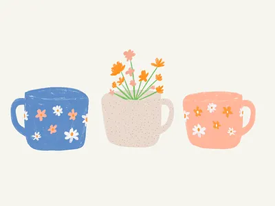 Three Cups of Morning blue mug coffee coffee cup cute illustration daisies daisy morning coffee mug mugs pink mug speckled mug speckles