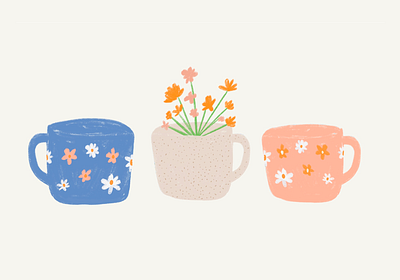 Three Cups of Morning blue mug coffee coffee cup cute illustration daisies daisy morning coffee mug mugs pink mug speckled mug speckles